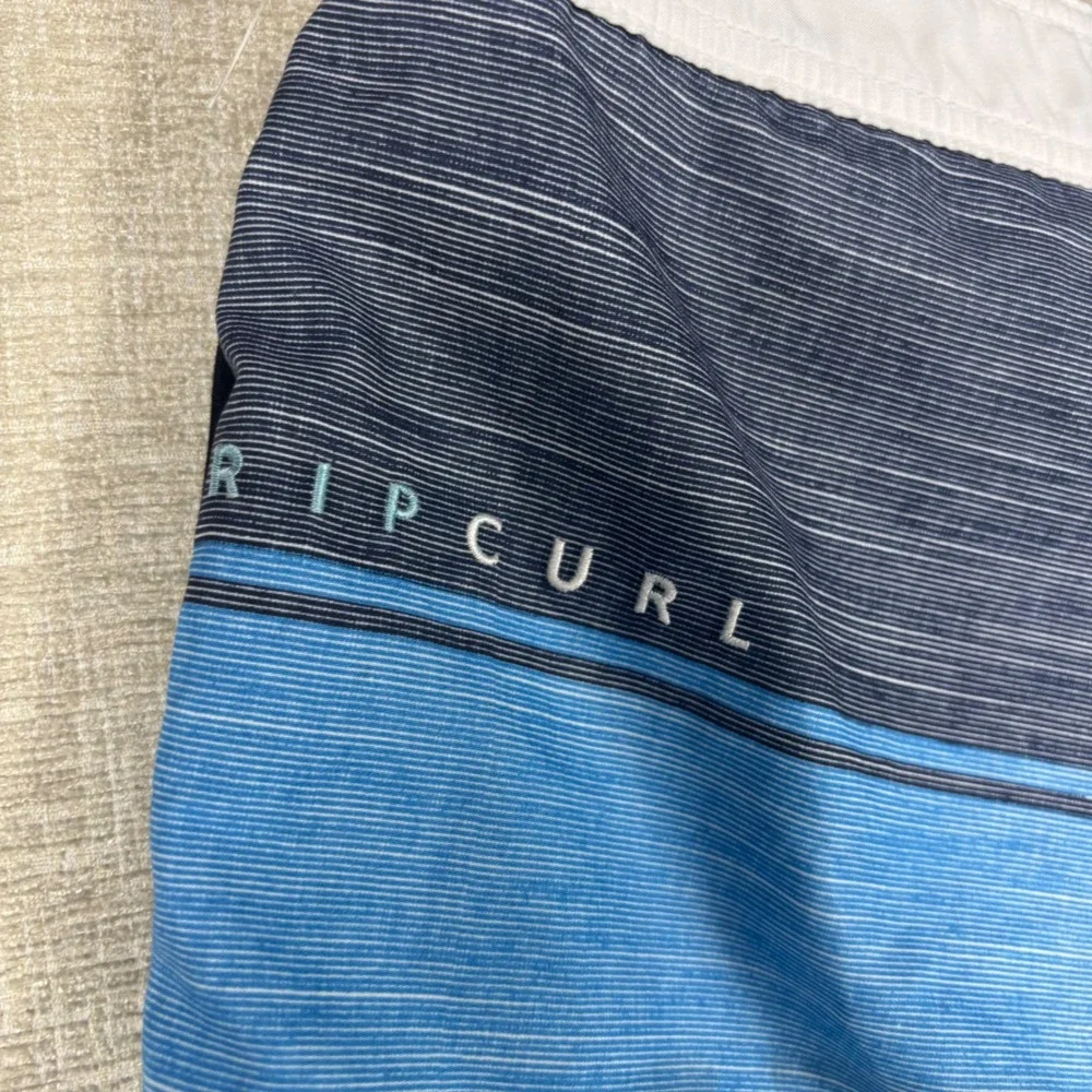 Rip Curl Surf Craft Mens Blue Striped Board Shorts Size 31 Swim Trunks Pocket
